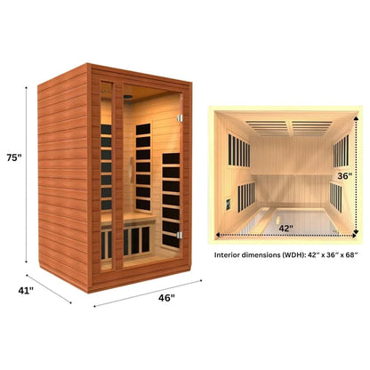 Golden Designs Near Zero EMF 2-Person Dynamic Full Spectrum "Cardoba" FAR Infrared Sauna with Hemlock Wood | Model: DYN-6203-02 FS