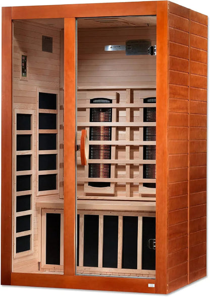Golden Designs Ultra Low EMF 2-Person Dynamic "Santiago Elite" FAR Infrared Sauna with Dark Honey Hemlock Wood | Model: DYN-6209-02 Elite
