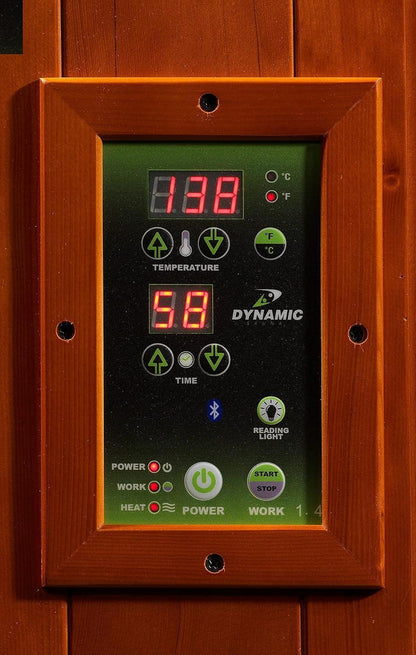 Golden Designs Ultra Low EMF 2-Person Dynamic "Santiago Elite" FAR Infrared Sauna with Dark Honey Hemlock Wood | Model: DYN-6209-02 Elite