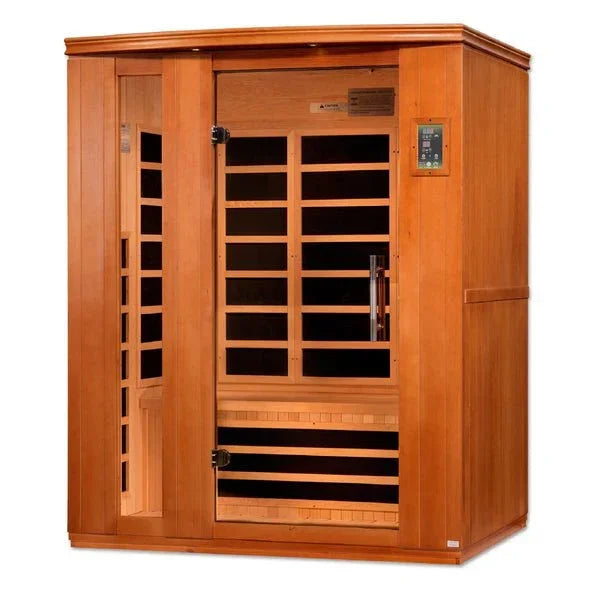 Golden Designs Ultra Low EMF 3-Person Dynamic "Lugano" FAR Infrared Sauna with Hemlock Wood | Model: DYN-6336-02 Elite