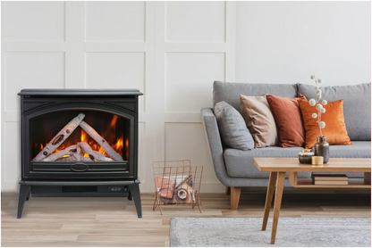 Amantii E70-NA Lynwood Series - 70 cm Freestand Electric Stove Featuring a Cast Iron Frame and a 10 Piece Birch Log Set