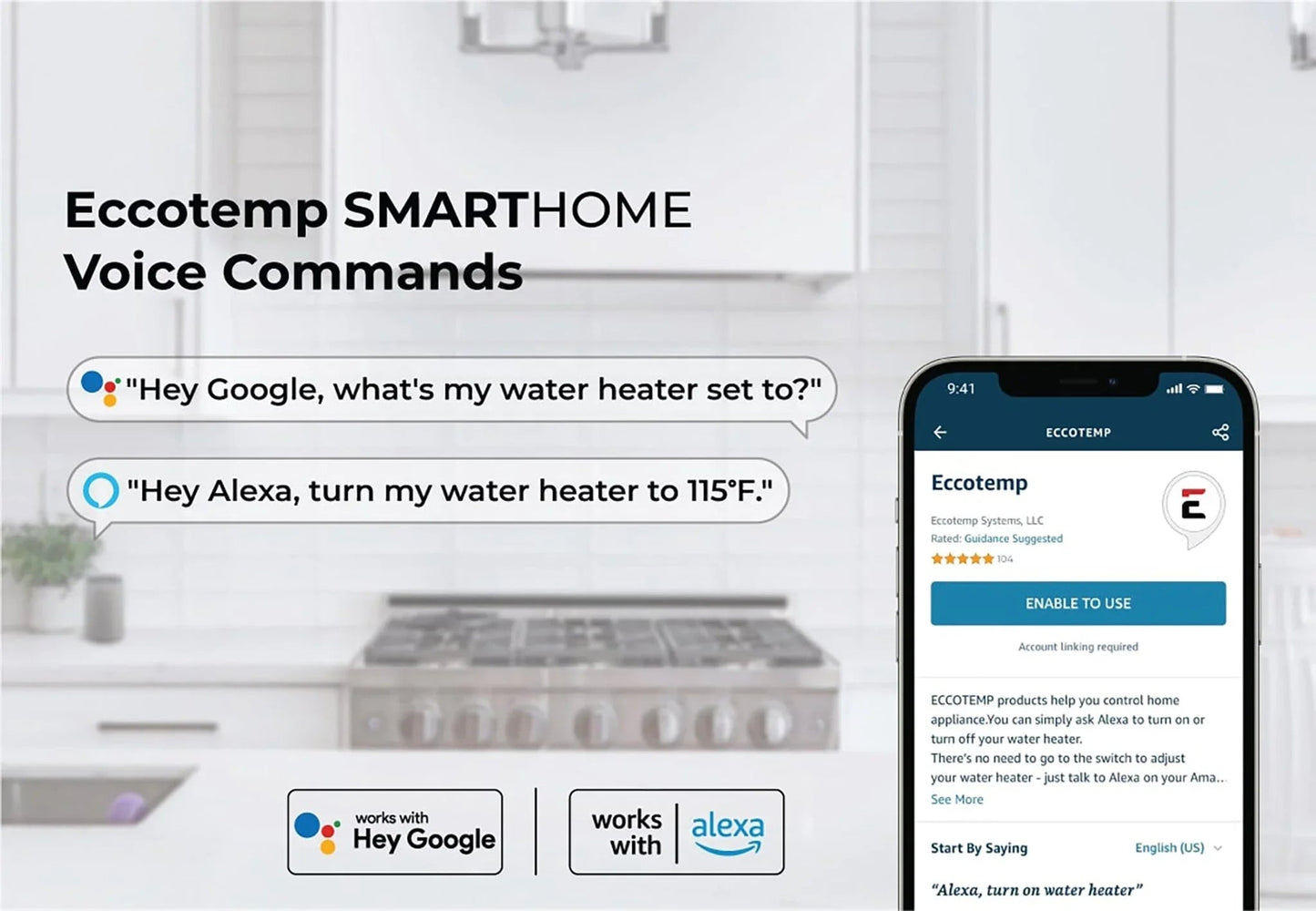 Eccotemp SmartHome 4.0 Gallon Mini Tank Water Heater with Voice Commands