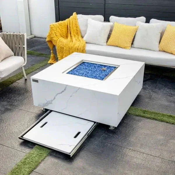 Elementi Plus Bianco 40" Marble Porcelain Fire Table - Bianco White