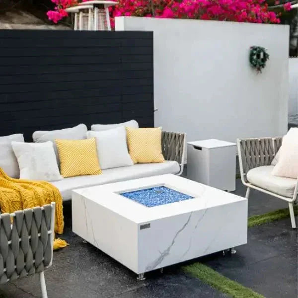 Elementi Plus Bianco 40" Marble Porcelain Fire Table - Bianco White