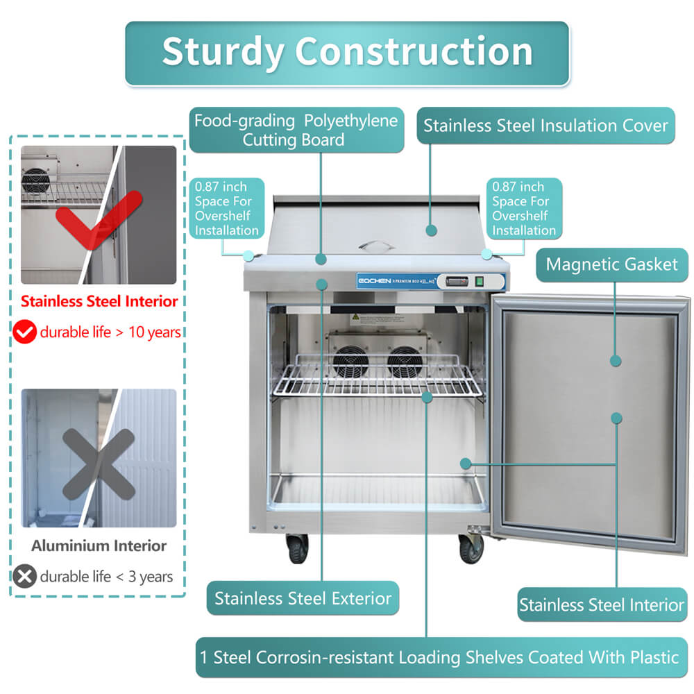 27 inch Salad Sandwich Prep Table Refrigerator, Stainless Steel Single Door Food Prep Cooler