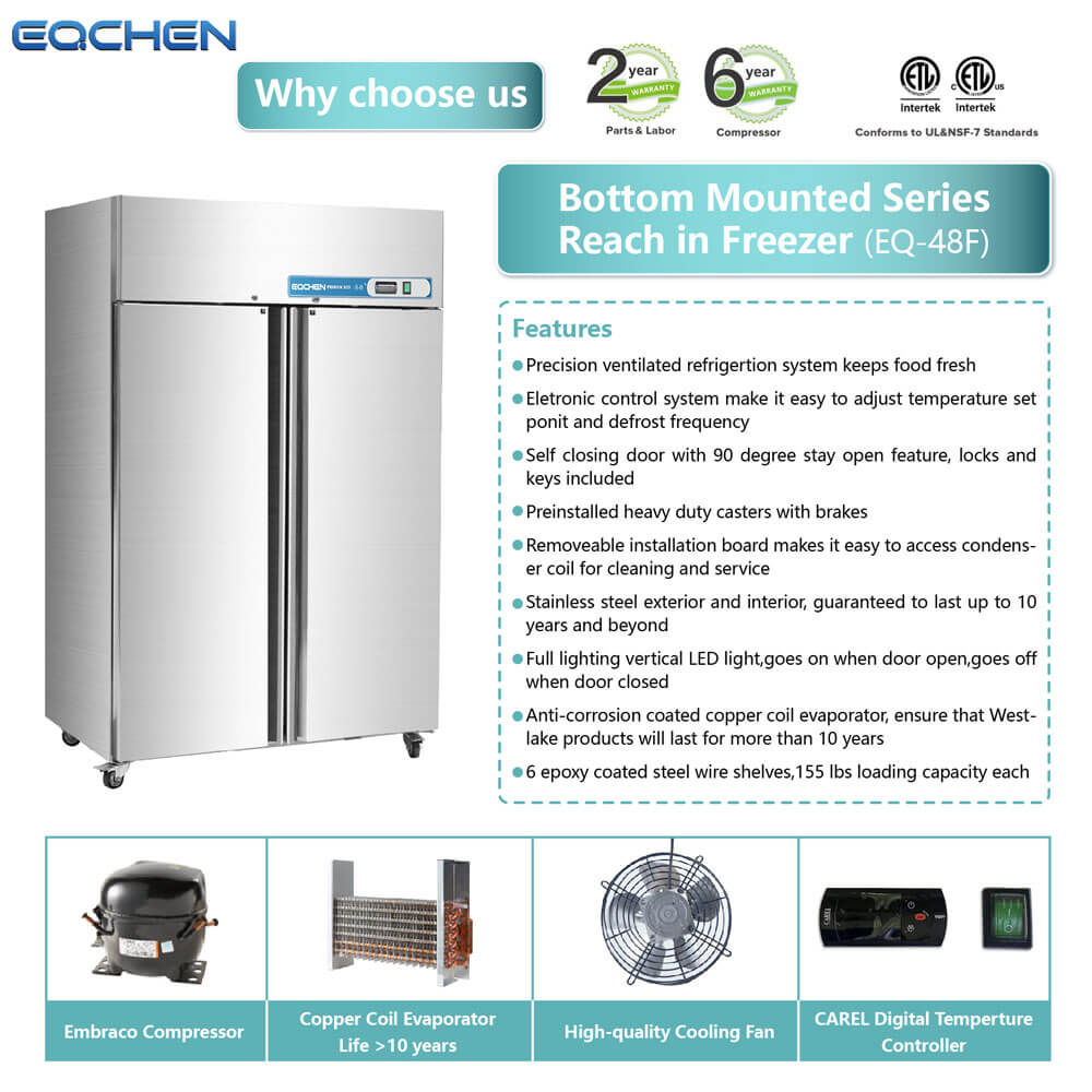 Commercial Reach in Freezer, 2 door 36 Cu.ft Stainless Steel Commercial Reach in Solid door Upright Fan Cooling Freezer
