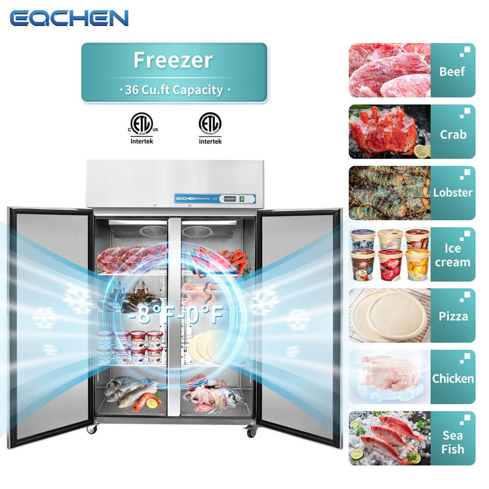 EQCHEN 48 Inch 2 Door Commercial Freezer