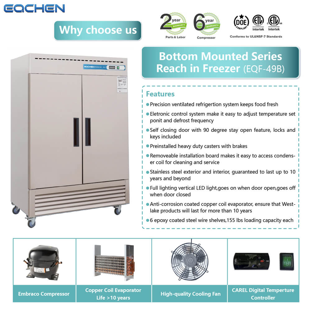 EQCHEN 54 Inch 2 Door Commercial Freezer