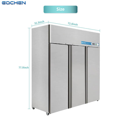 EQCHEN 72 Inch 3 Door Commercial Freezer