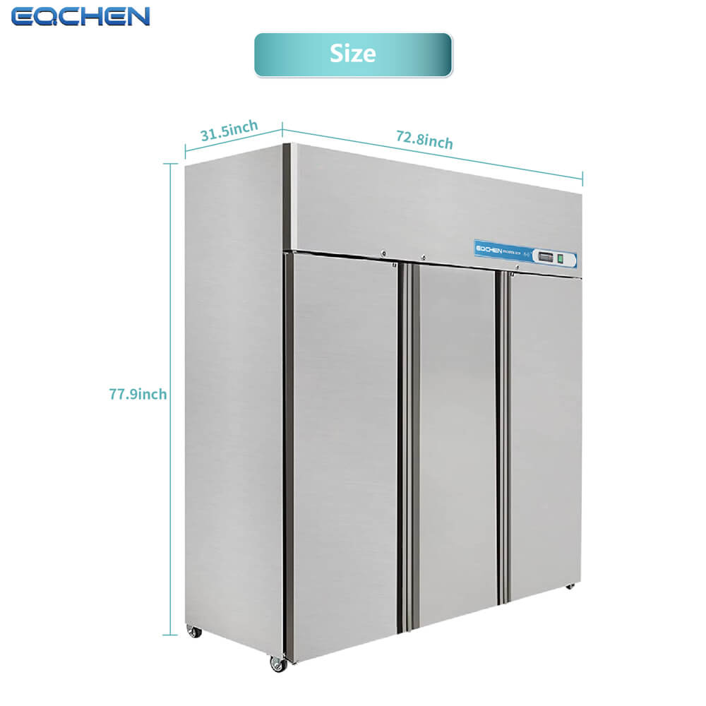 Commercial Reach in Freezer, 3 Door 54 Cu.ft Stainless Steel Commercial Reach in Solid Door Upright Fan Cooling Freezer