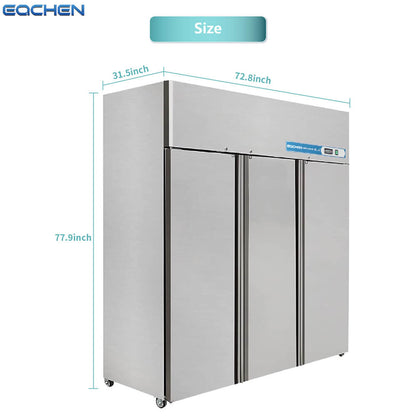 EQCHEN 72 Inch 3 Door Commercial Refrigerator