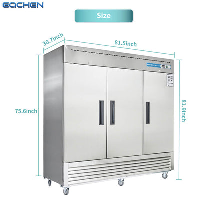 EQCHEN 82 Inch 3 Door Commercial Freezer