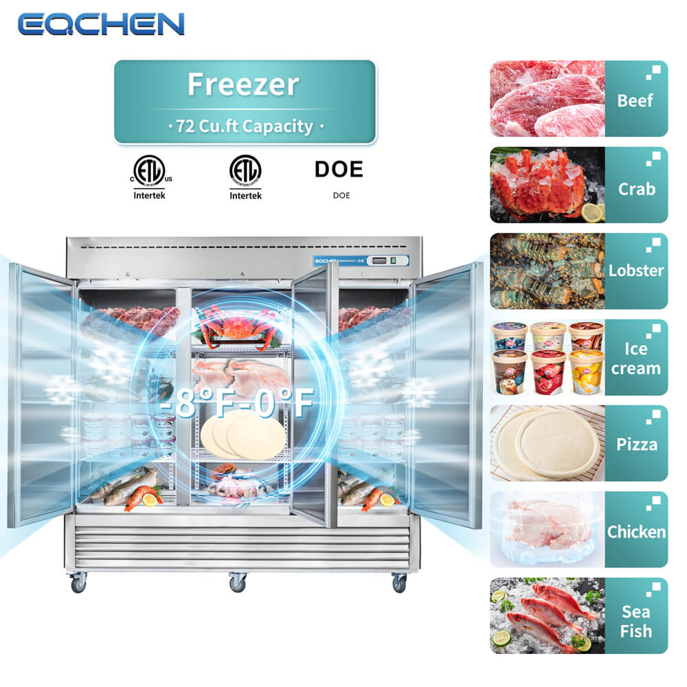 EQCHEN 82 Inch 3 Door Commercial Freezer