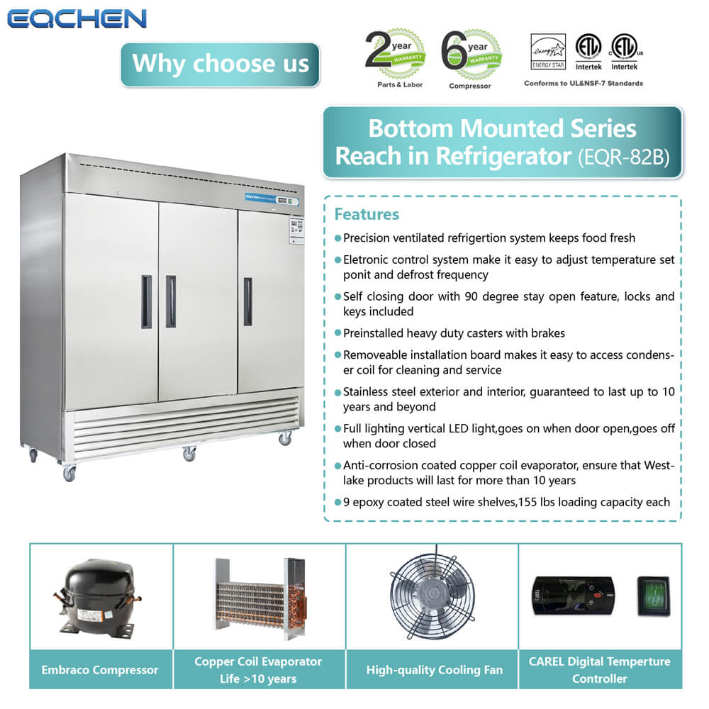 EQCHEN 82 Inch 3 Door Commercial Refrigerator