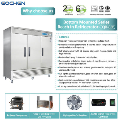 EQCHEN 82 Inch 3 Door Commercial Refrigerator