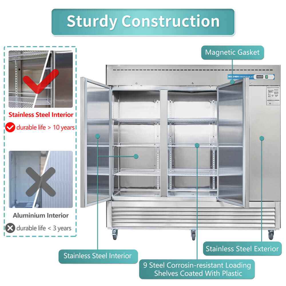EQCHEN 82 Inch 3 Door Commercial Refrigerator
