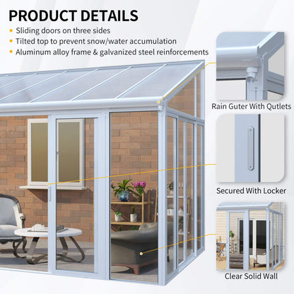 [10X14FT] Heavy-Duty All-Season Aluminum Alloy Patio Sunroom With 3 Lockable Sliding Doors (SAK62713)