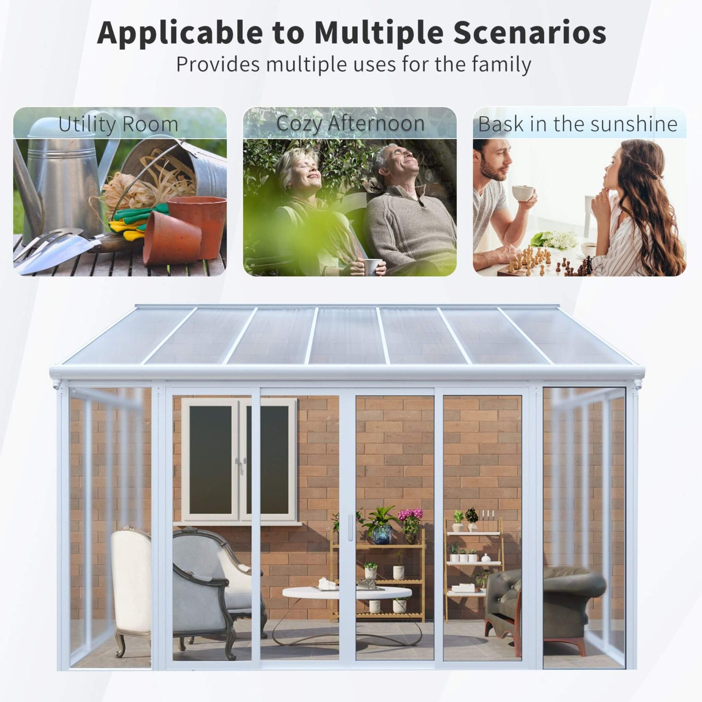 [10X14FT] Heavy-Duty All-Season Aluminum Alloy Patio Sunroom With 3 Lockable Sliding Doors (SAK62713)