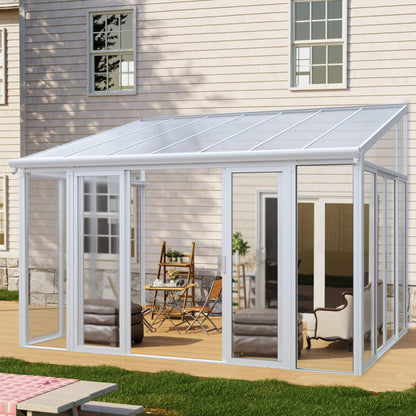 [10X14FT] Heavy-Duty All-Season Aluminum Alloy Patio Sunroom With 3 Lockable Sliding Doors (SAK62713)