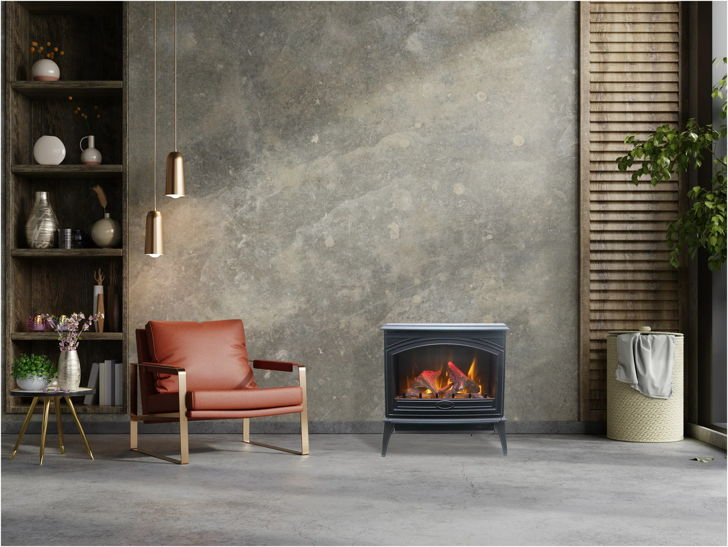 Amantii E50-NA Lynwood Series - 50 cm Freestand Electric Stove Featuring a Cast Iron Frame and a 10 Piece Birch Log Set