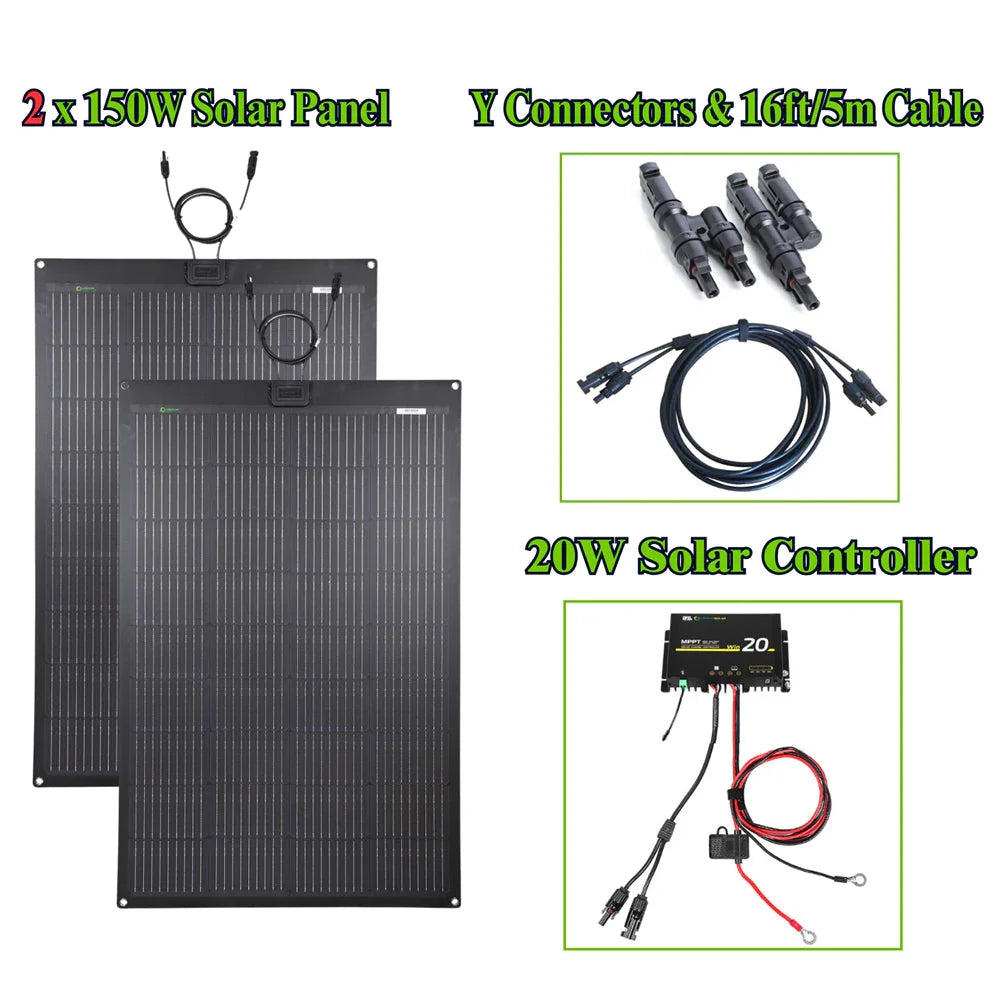 Lensun 300W(2x150w) Flexible Solar Panel Roof Tent Mounted