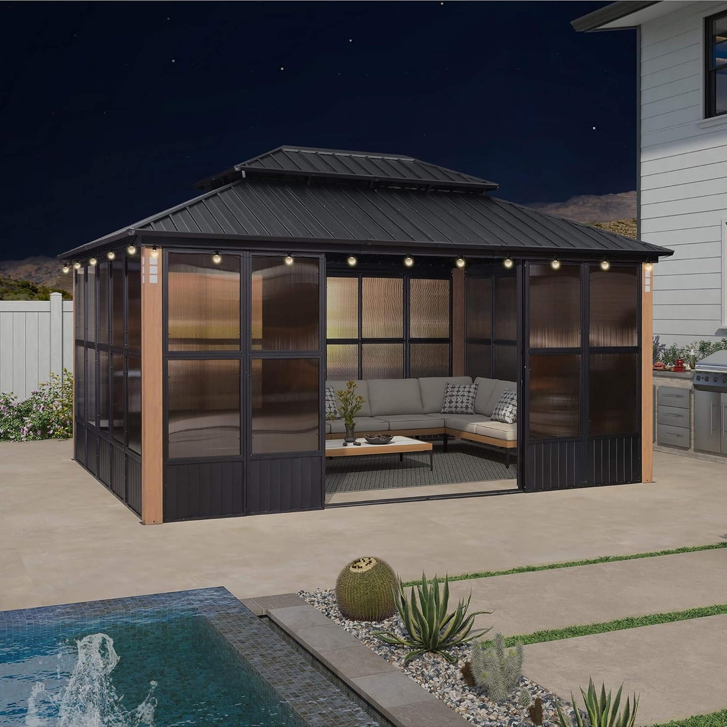 Alora Luxury Heavy-Duty Hardtop Sunroom With Aluminum Frame And LED Lights (SAK79102)