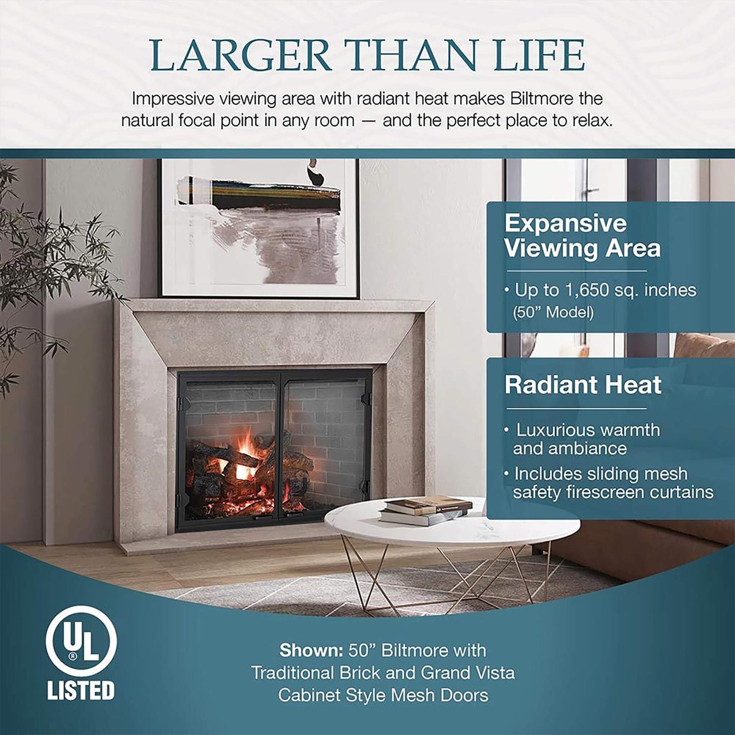 Majestic Biltmore 50" Herringbone Pattern Open Wood-Burning Fireplace [SB100HB] (SAK62529)