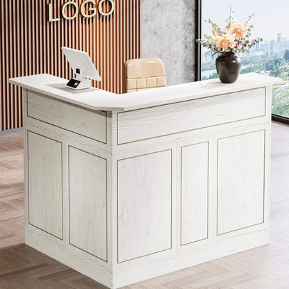 Modern L-Shaped Reception Desk With Storage Shelves (SAK81036)