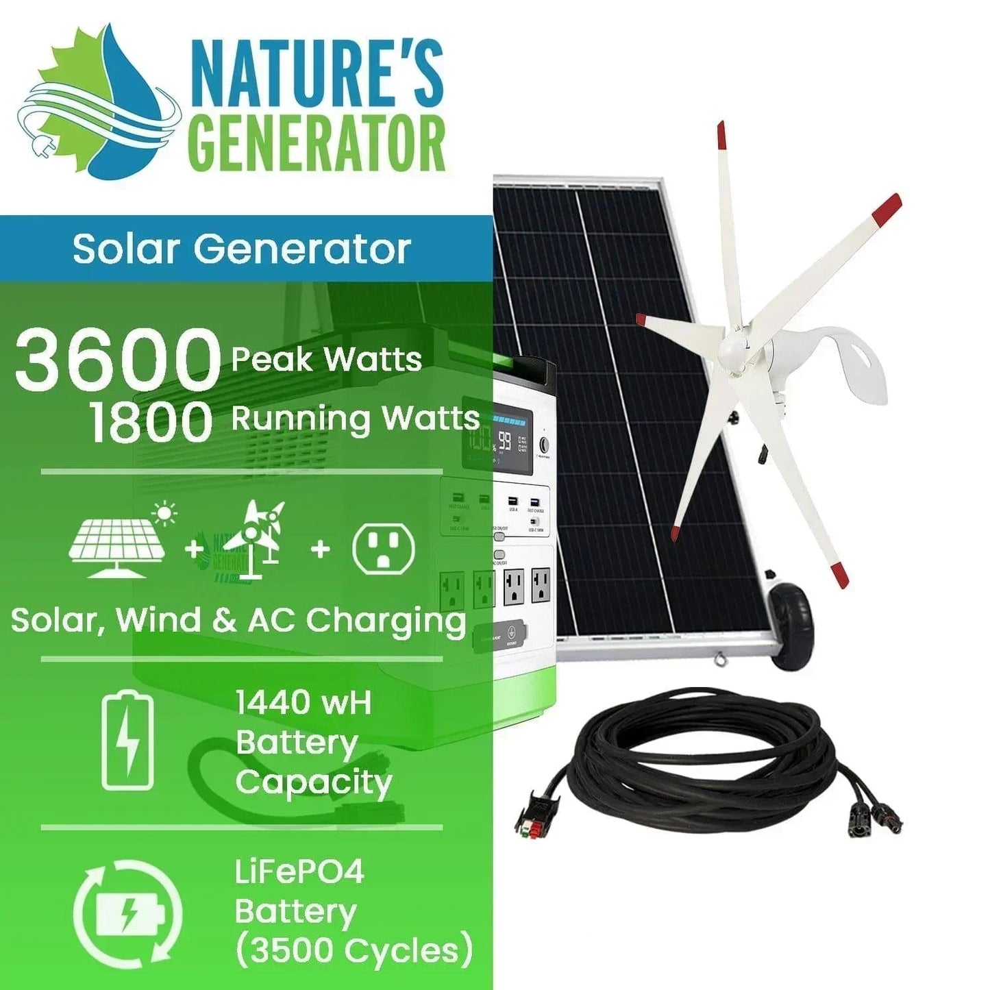 Nature's Generator Lithium 1800 Solar and Wind Generator