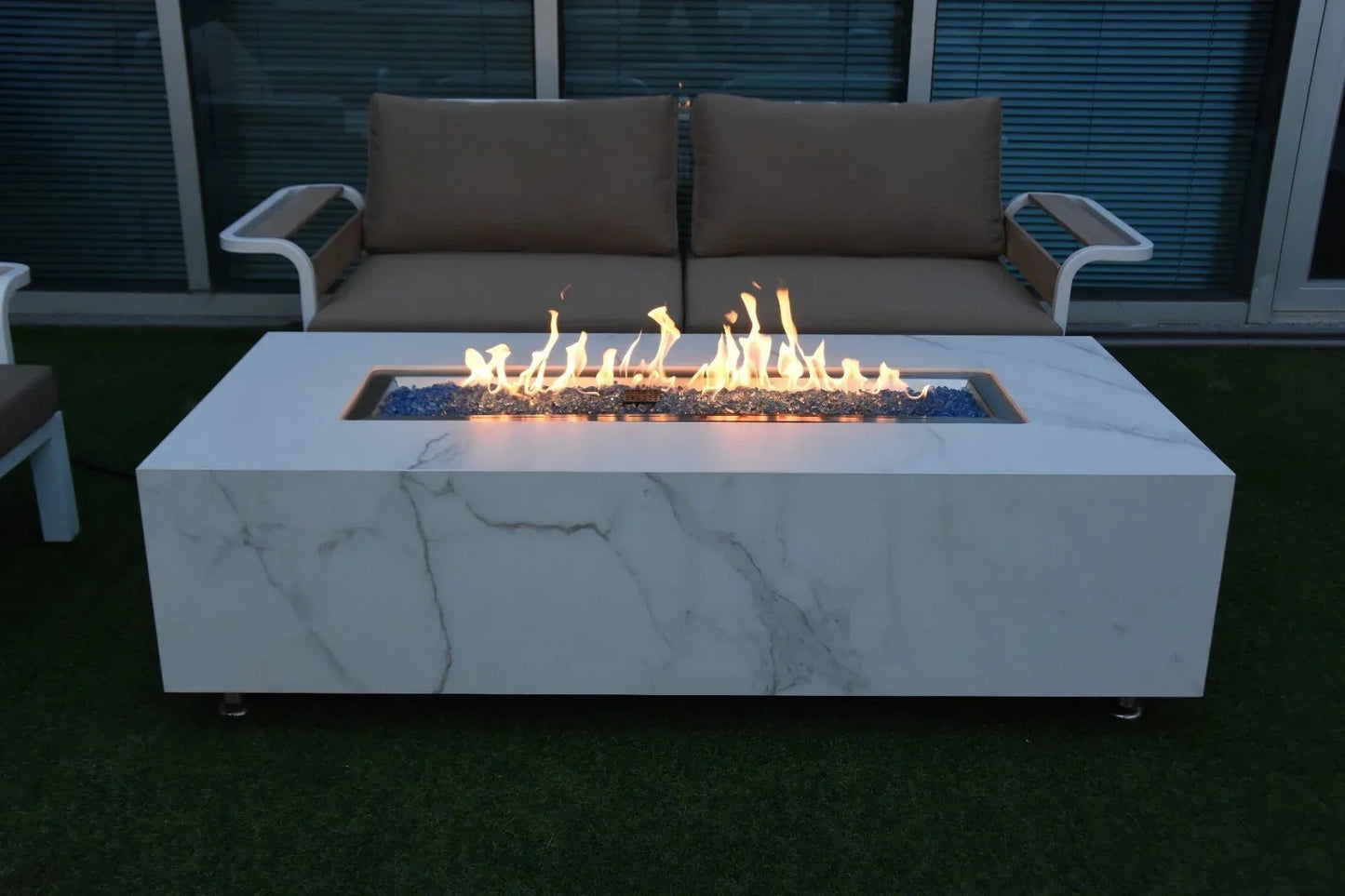 Carrara Outdoor Bianco White Fire Pit Table - Select Fuel Type