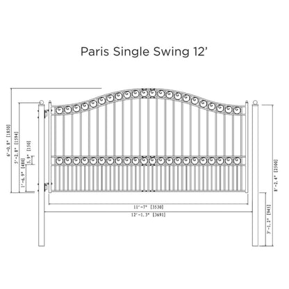 [12-18FT] Heavy-Duty Paris-Style Galvanized Steel Single-Swing Driveway Gate (SAK78643)