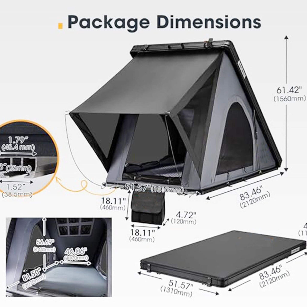 Apex Premium Lightweight Hard Shell Rooftop Tent With LED Strip And Memory Foam (SAK51780)