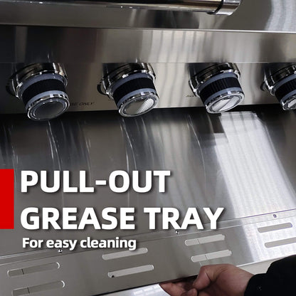 Castelle Flame Outdoor BBQ Kitchen Island With 43-Inch 6-Burner 85K BTU Propane Gas Grill, Rotisserie Kit, And Storage Cabinets (SAK95623)