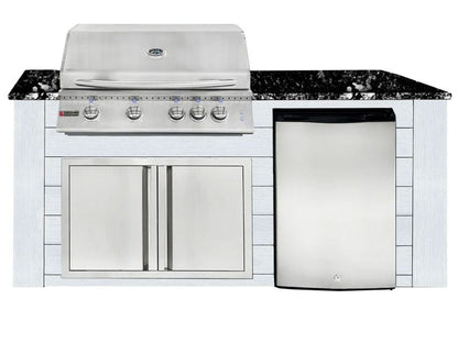 RCS 4-Burner 6-Foot Gas Grill Island with Rear Infrared Burner, Refrigerator, Access Door, White Cabinet & Black Granite Countertop
