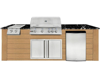 RCS 4-Burner 8-Foot Gas Grill Island with Rear Infrared Burner, Refrigerator, Double Side Burner, Access Door, Cedar Cabinet & Black Granite Countertop