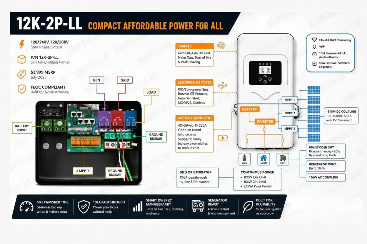 Sol-Ark Limitless 12K-2P-LL Hybrid Inverter - 12kW Output / 19.2kW Input Outdoor Rated