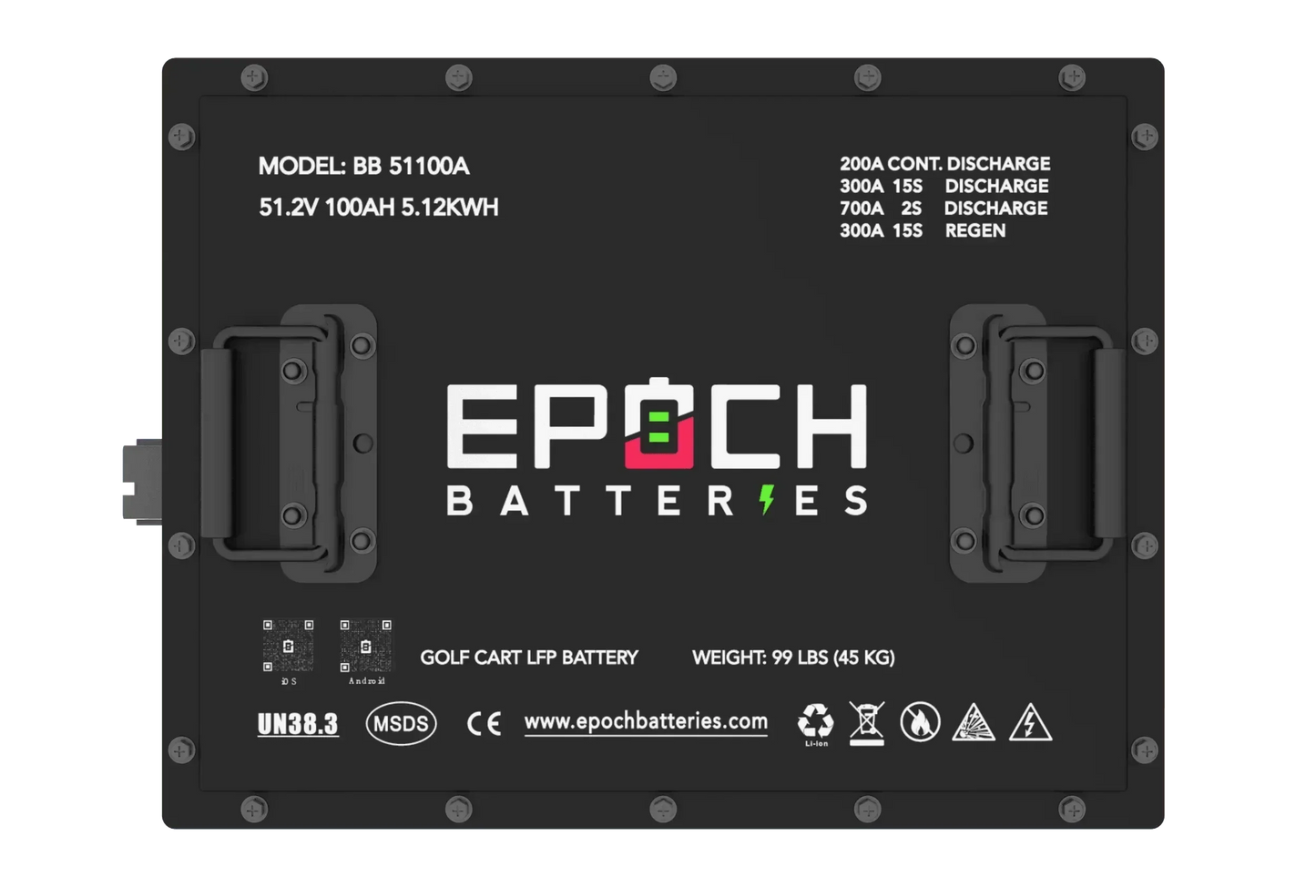 Epoch Batteries 48V 105Ah - LiMax Series - Lithium (LiFePO4) Golf Cart Battery - Complete Kit